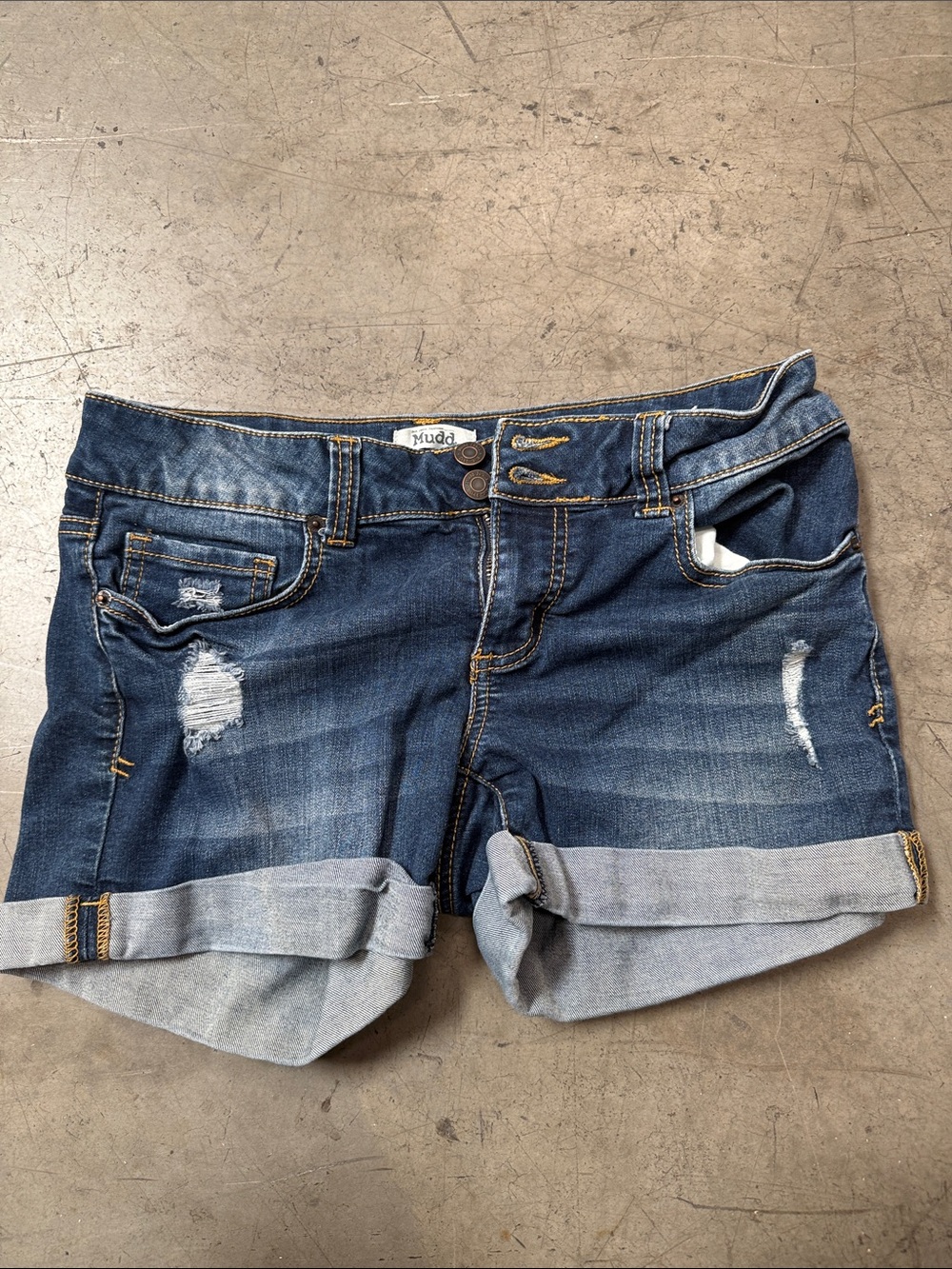 Mudd Dark Blue Distressed Cuffed Denim Shorts